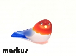 FROSTED RED & BLUE GLASS BIRD