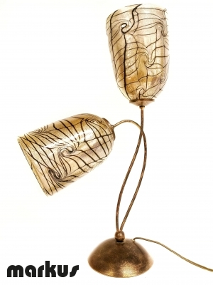 Bronze table lamp with 2 Murano glass lamp shades_1